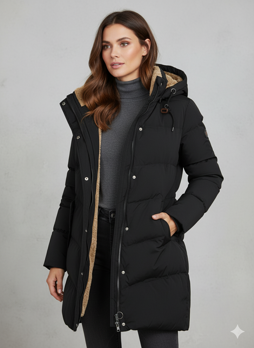 Women's green padded hooded puffer coat for autumn outdoor wear