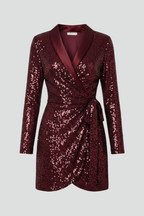 V-neck wrap dress with long sleeves, back view