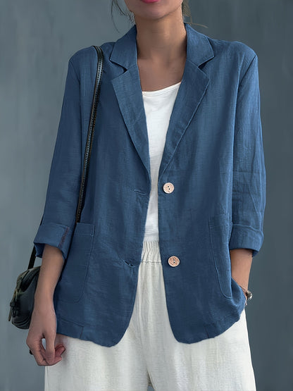 Khaki casual blazer for women in a relaxed fit with patch pockets