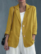 Khaki casual blazer for women in a relaxed fit with patch pockets