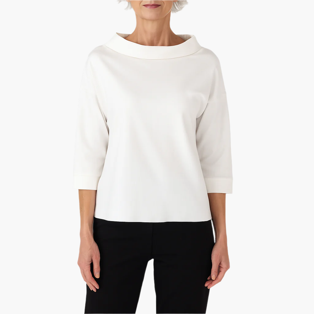 Women's stand collar long sleeve blouse in white