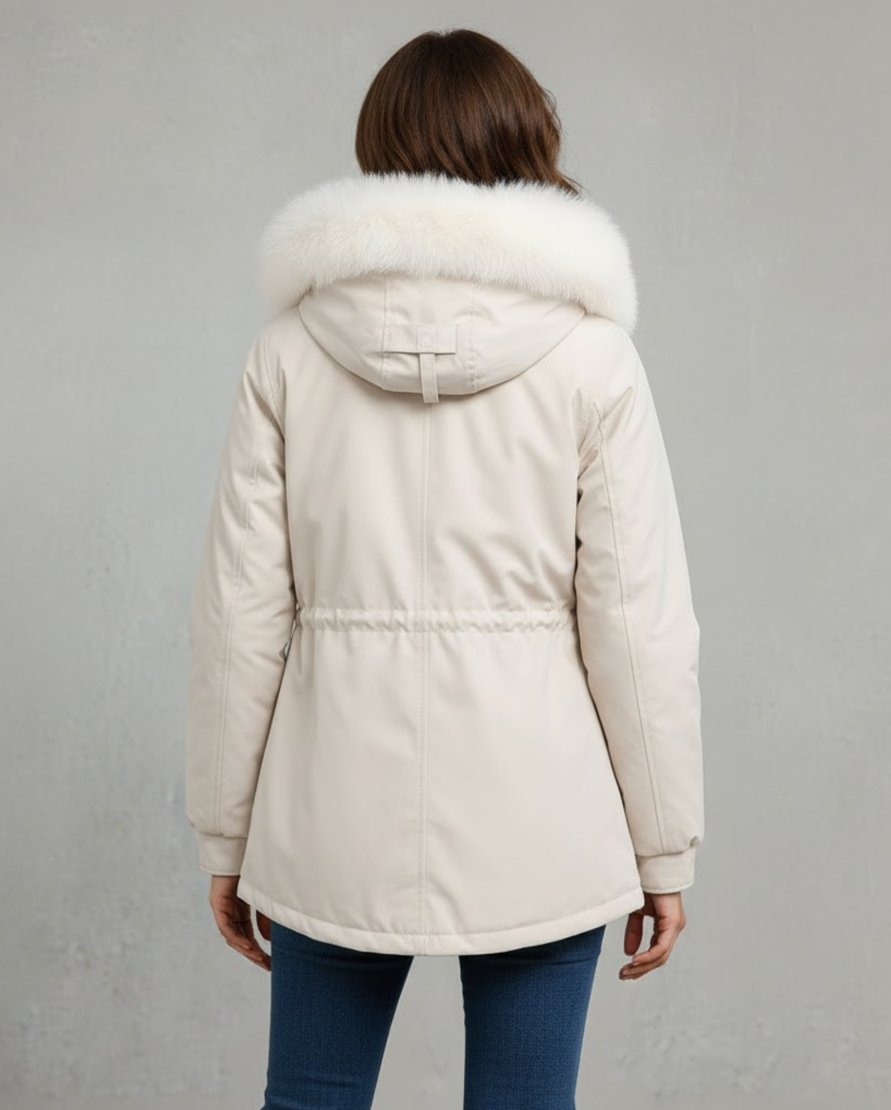 Women's white elegant hooded parka for autumn city wear