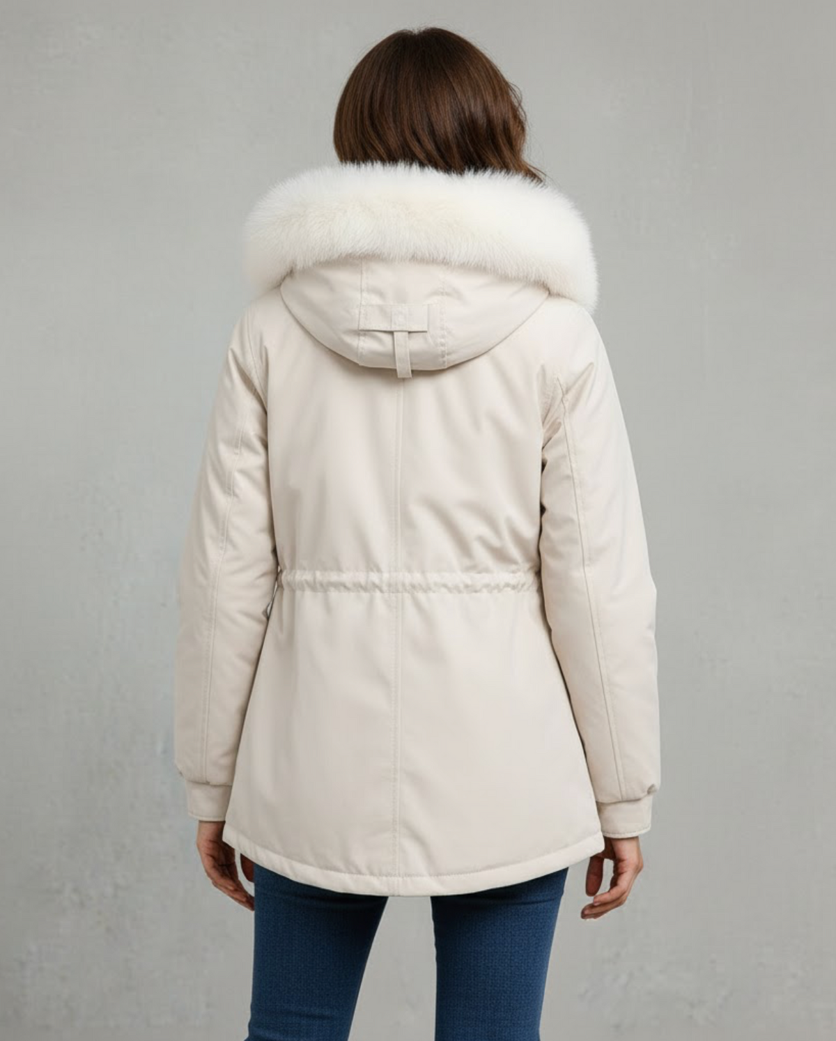 Women's white elegant hooded parka for autumn city wear