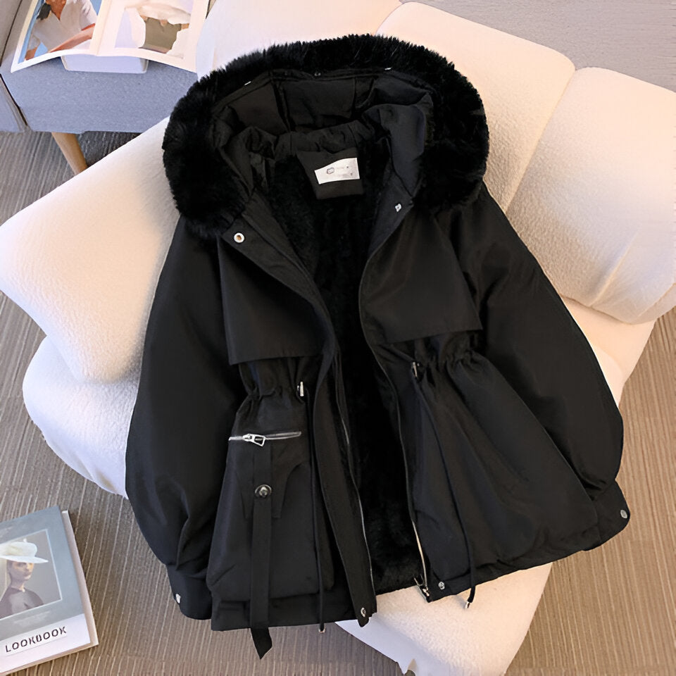 Women's white elegant hooded parka for autumn city wear