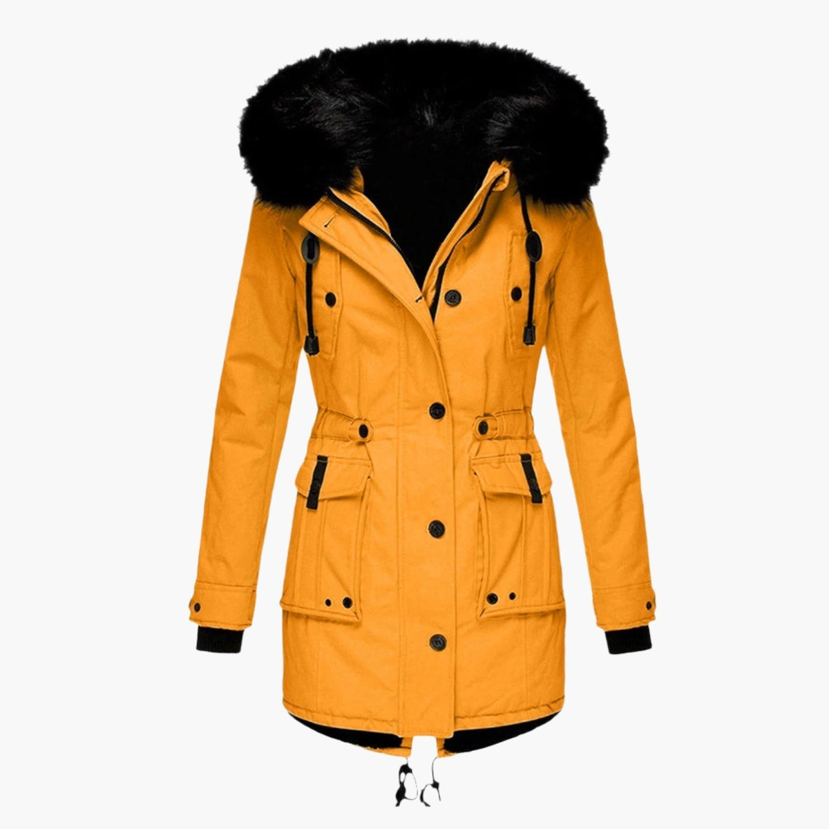 Women's gold faux fur trim hooded parka for autumn commuting