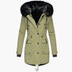 Women's gold faux fur trim hooded parka for autumn commuting