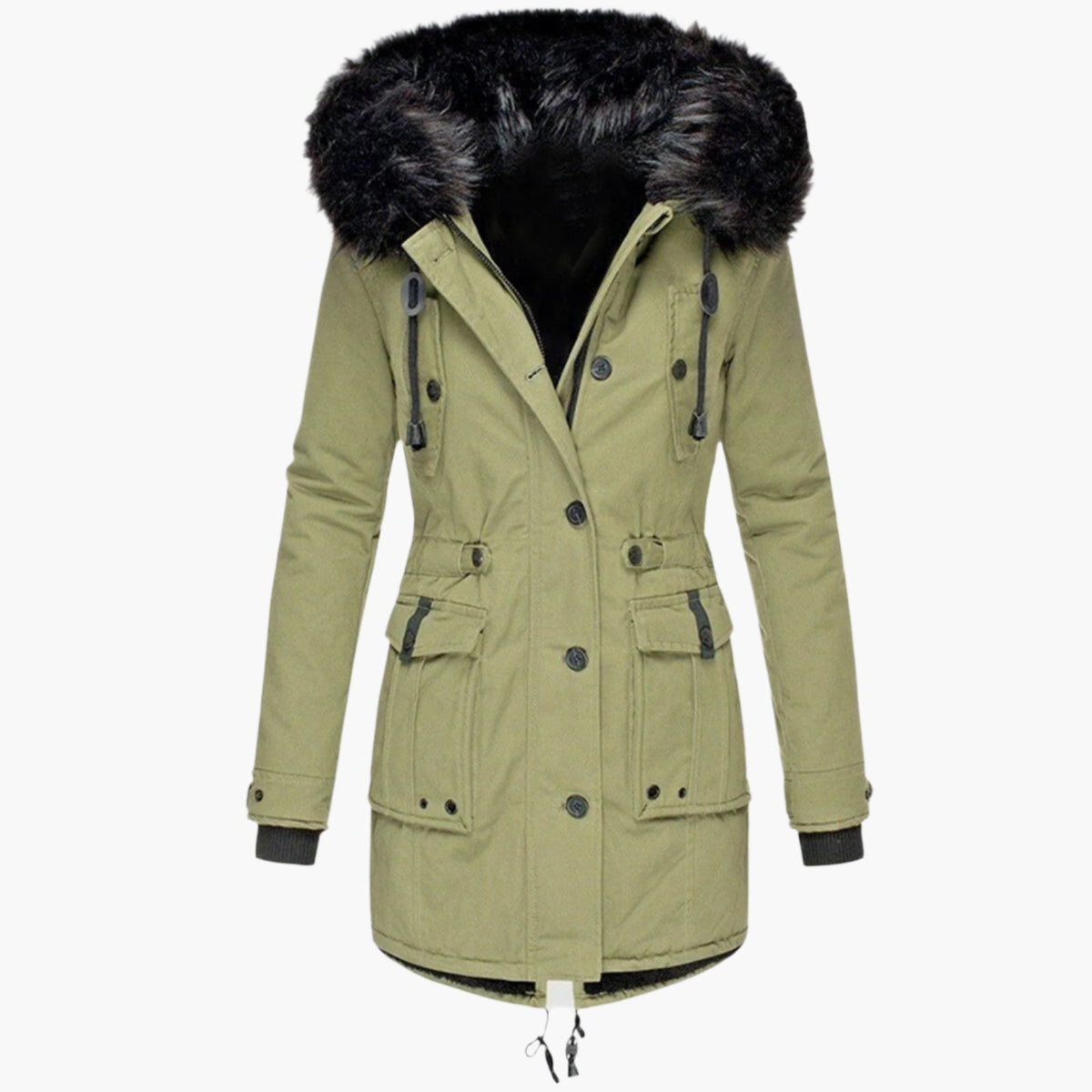 Women's gold faux fur trim hooded parka for autumn commuting