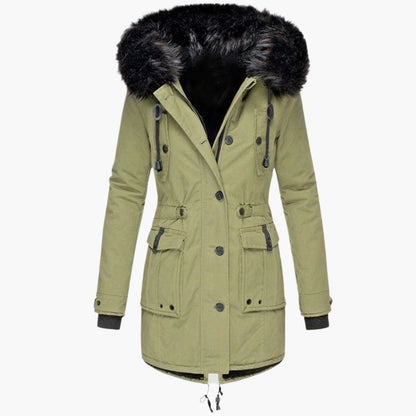 Women's gold faux fur trim hooded parka for autumn commuting
