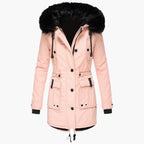 Women's gold faux fur trim hooded parka for autumn commuting