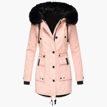 Women's gold faux fur trim hooded parka for autumn commuting