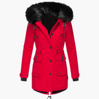 Women's gold faux fur trim hooded parka for autumn commuting