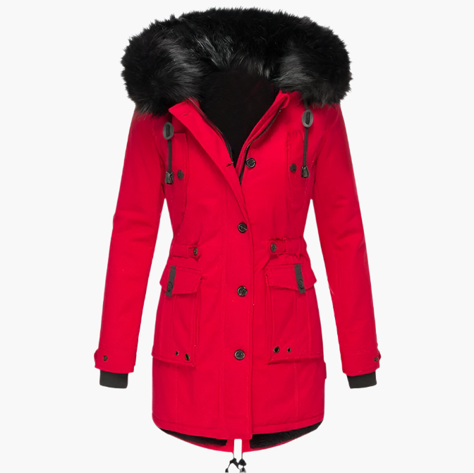 Women's gold faux fur trim hooded parka for autumn commuting