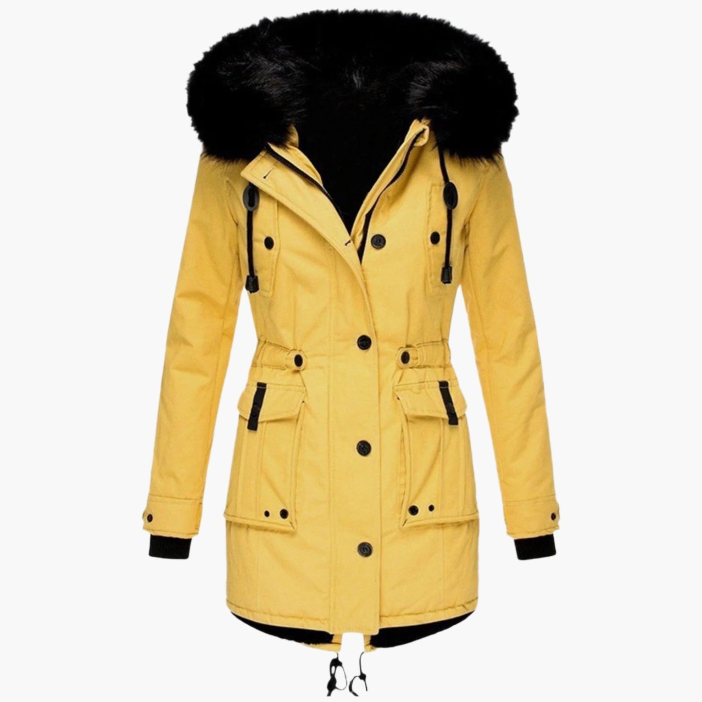 Women's gold faux fur trim hooded parka for autumn commuting