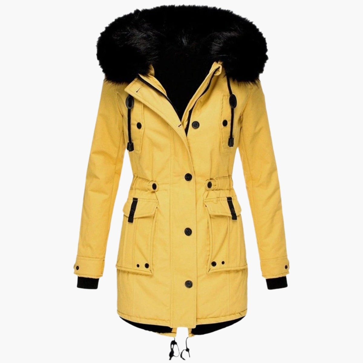 Women's gold faux fur trim hooded parka for autumn commuting