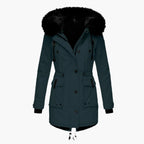 Women's gold faux fur trim hooded parka for autumn commuting