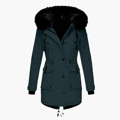 Women's gold faux fur trim hooded parka for autumn commuting