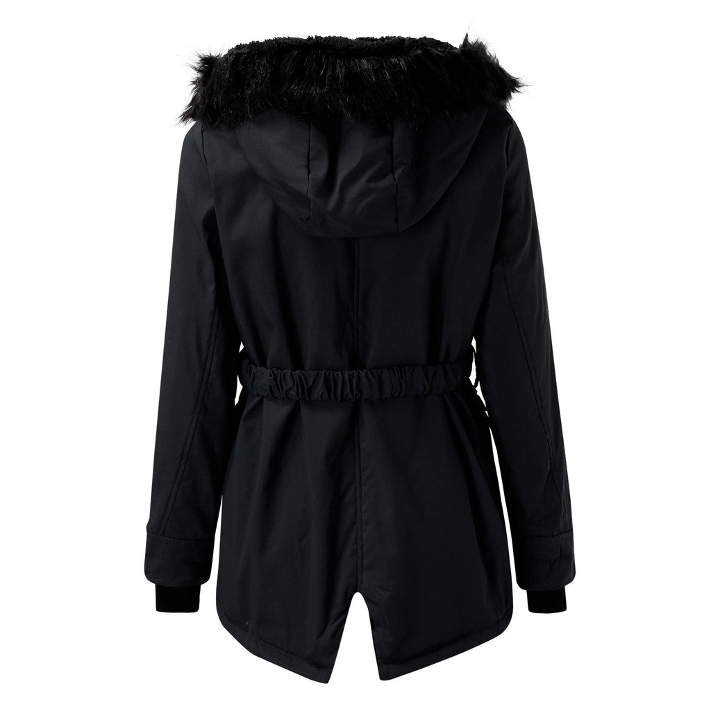 Women's gold faux fur trim hooded parka for autumn commuting