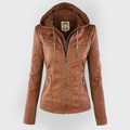 Women's Beige Faux Leather Hooded Moto Jacket