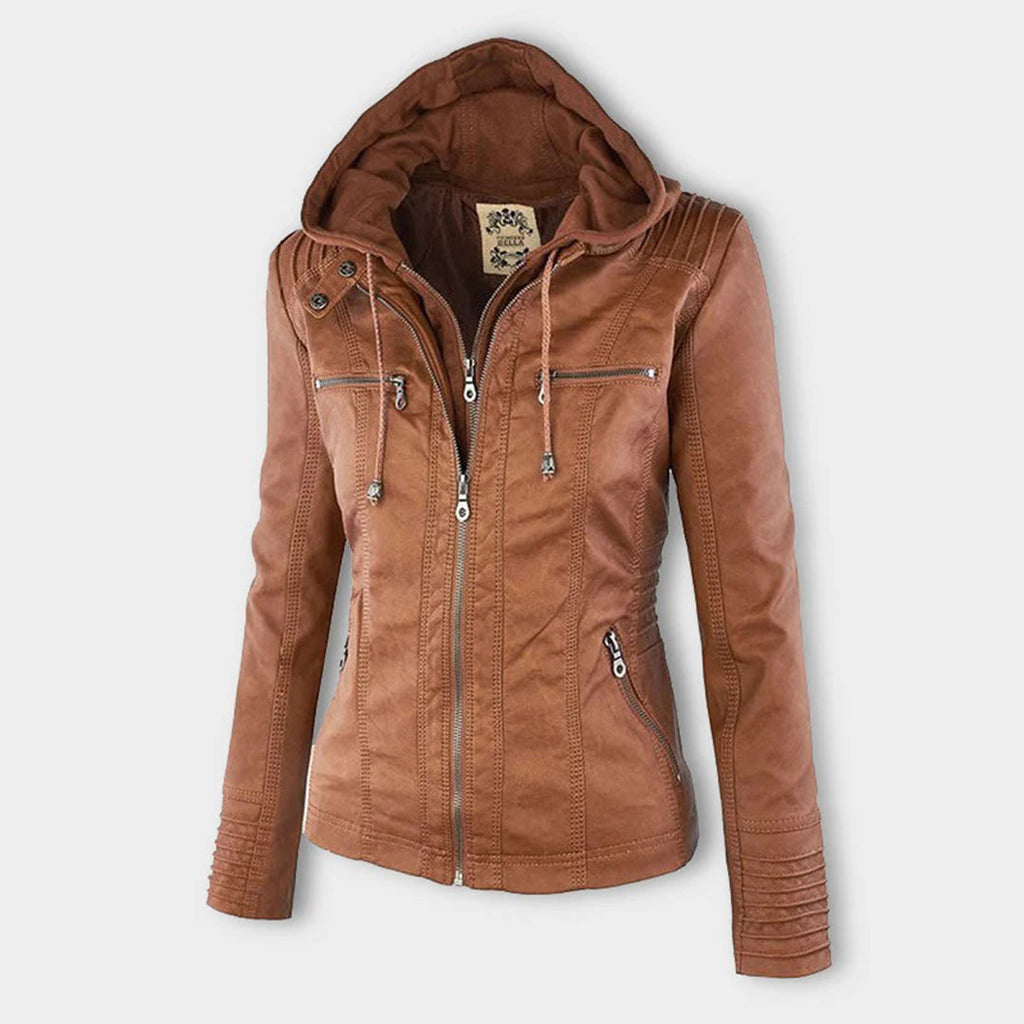 Women's Faux Leather Hooded Moto Jacket