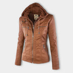 Women's Faux Leather Hooded Moto Jacket
