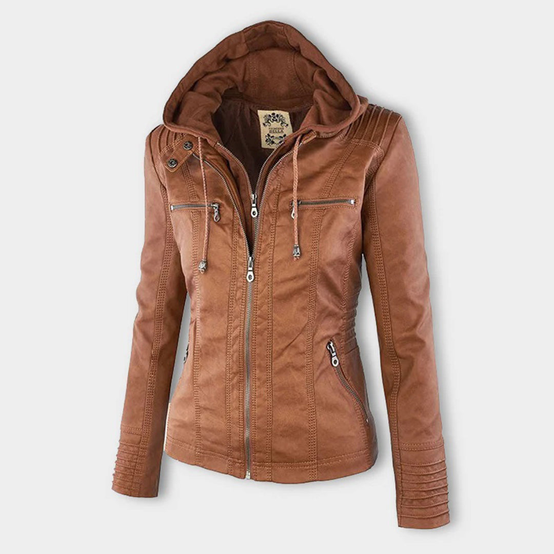 Women's Faux Leather Hooded Moto Jacket