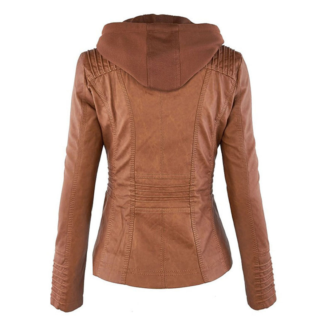 Women's Faux Leather Hooded Moto Jacket