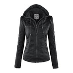 Women's Faux Leather Hooded Moto Jacket