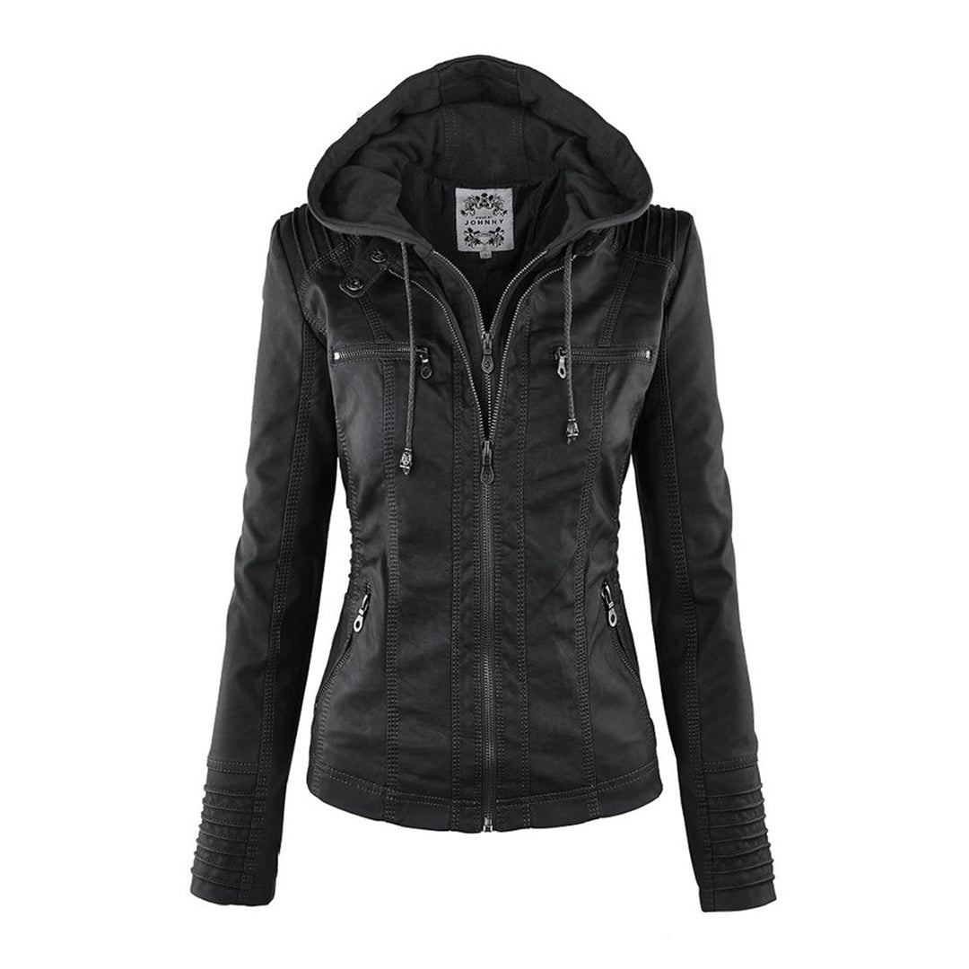 Women's Faux Leather Hooded Moto Jacket