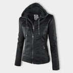 Women's Faux Leather Hooded Moto Jacket