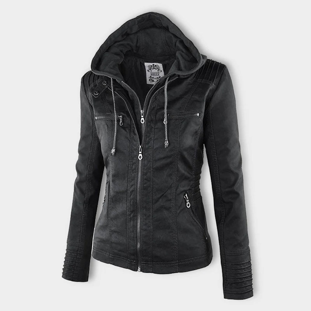 Women's Faux Leather Hooded Moto Jacket