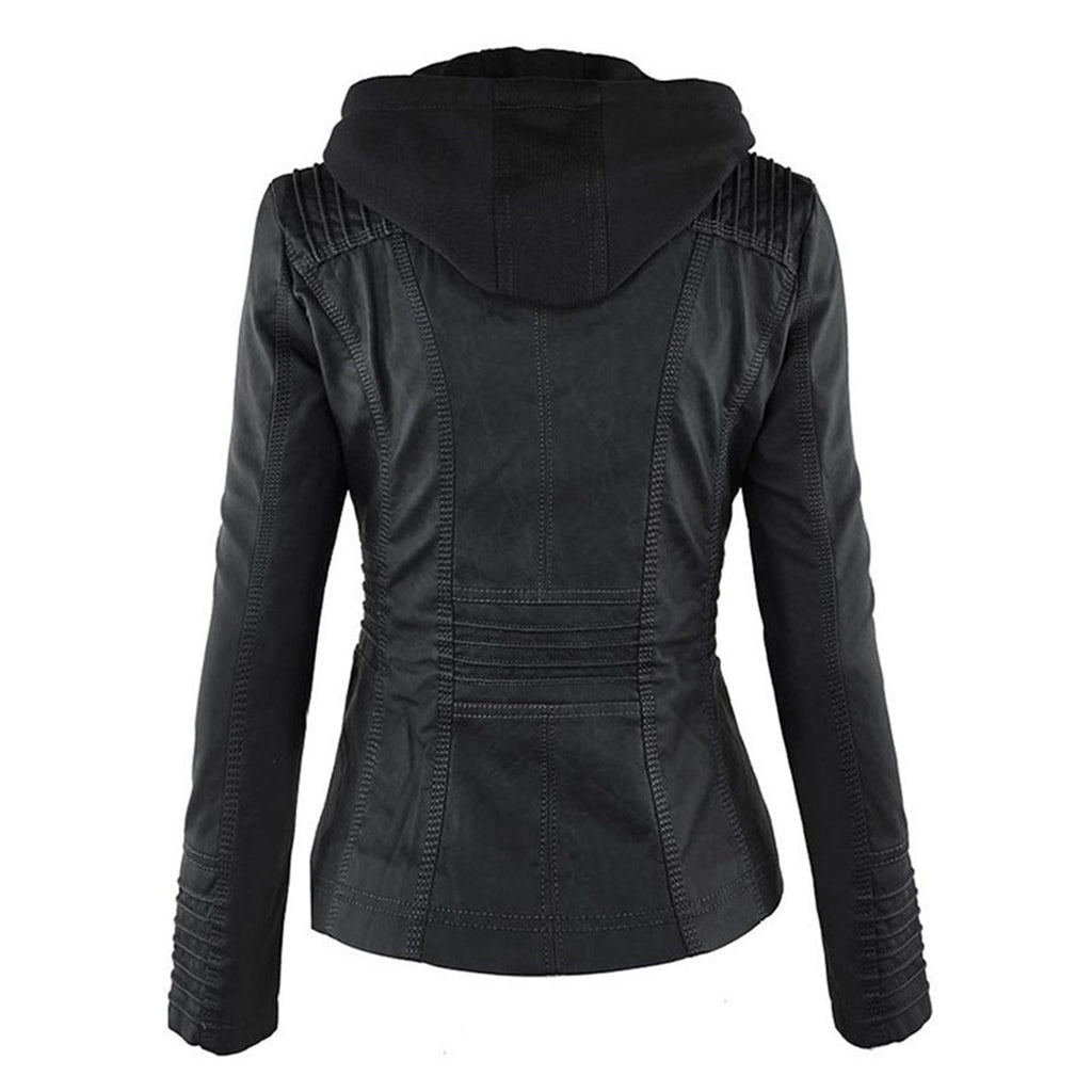 Women's Faux Leather Hooded Moto Jacket