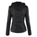 Women's Faux Leather Hooded Moto Jacket