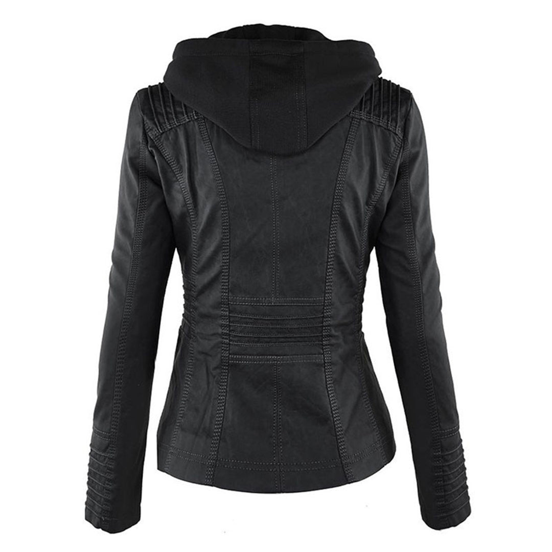 Women's Faux Leather Hooded Moto Jacket