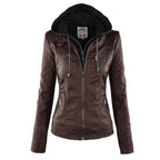 Women's Faux Leather Hooded Moto Jacket