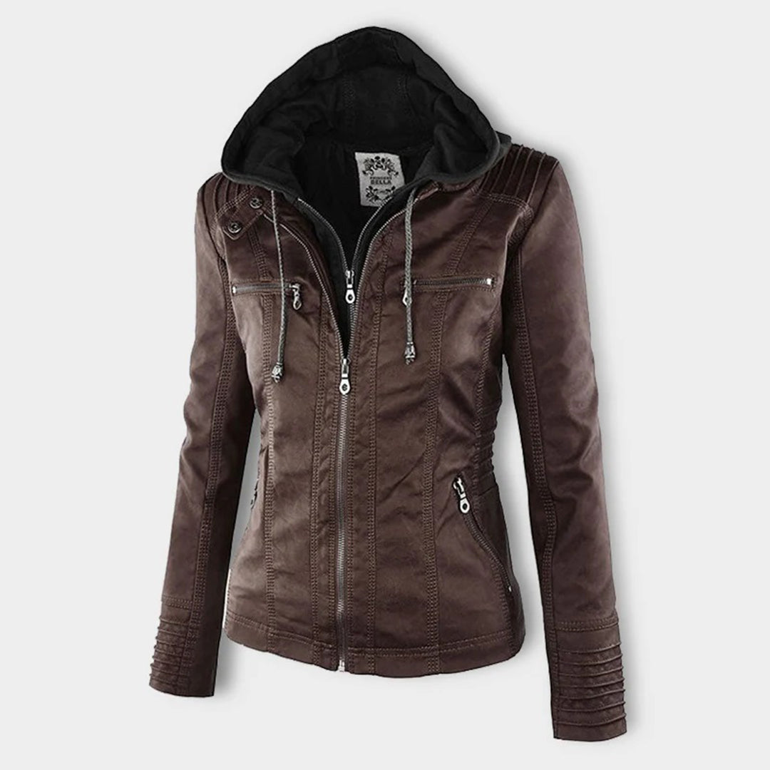 Women's Faux Leather Hooded Moto Jacket