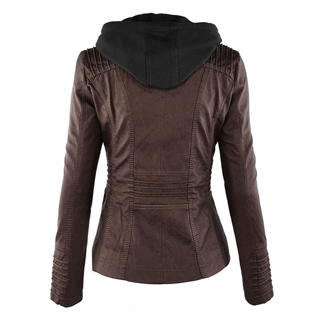 Women's Faux Leather Hooded Moto Jacket