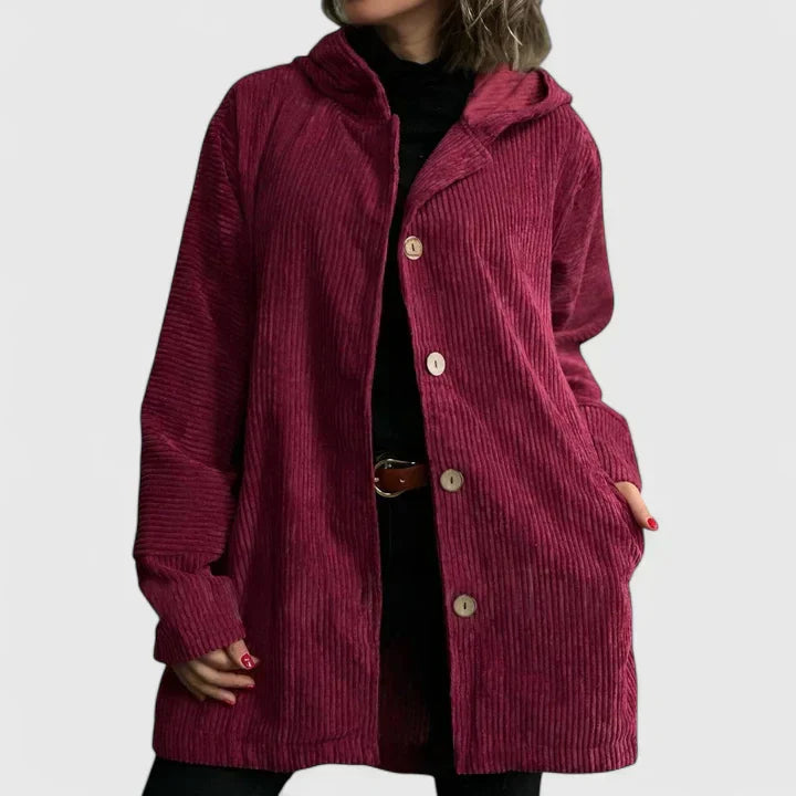 Women's Corduroy Longline Button-Front Jacket With Side Pockets