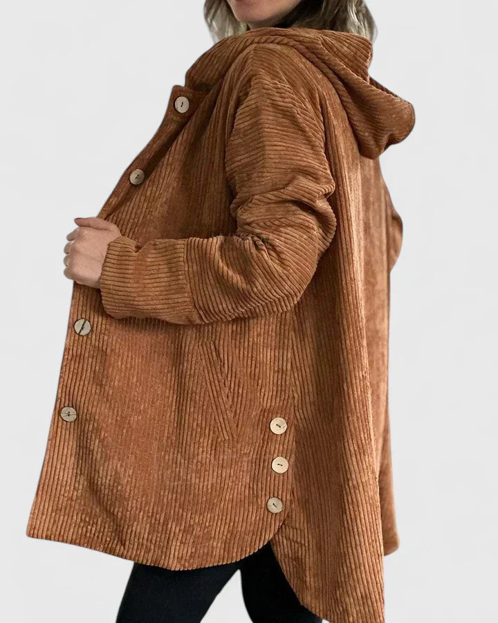 Women's Corduroy Longline Button-Front Jacket With Side Pockets