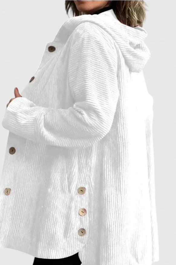 Women's Corduroy Longline Button-Front Jacket With Side Pockets