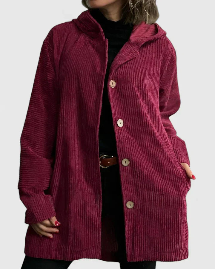 Women's Corduroy Longline Button-Front Jacket With Side Pockets