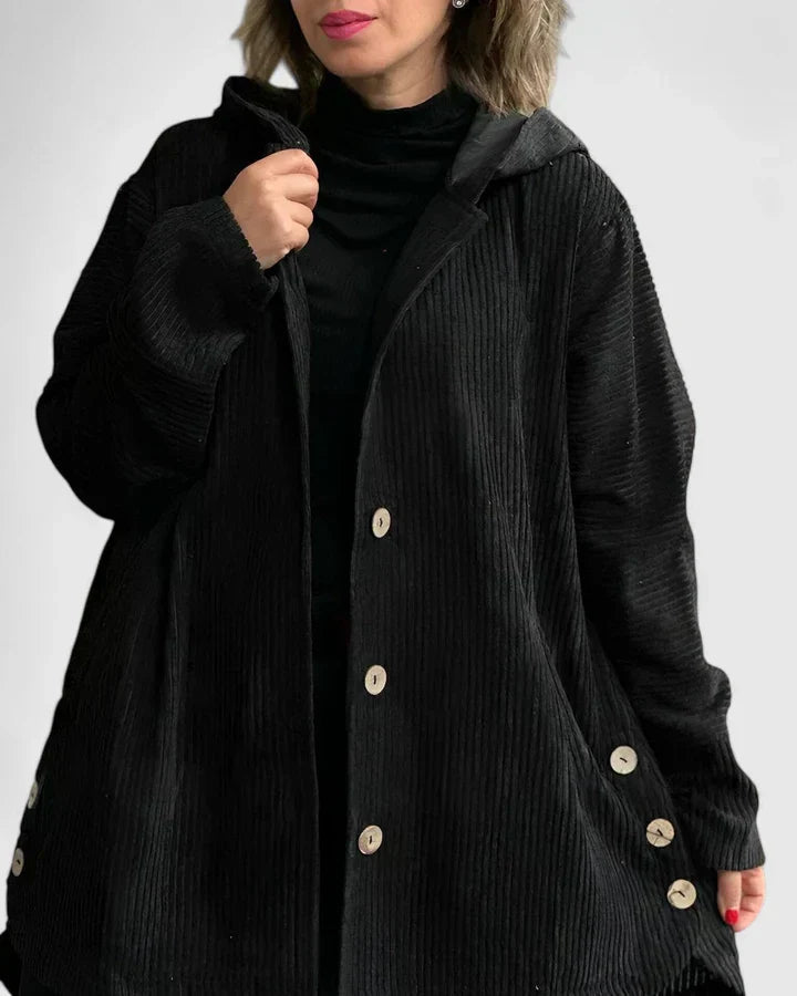 Women's Corduroy Longline Button-Front Jacket With Side Pockets