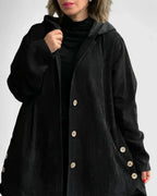 Women's Corduroy Longline Button-Front Jacket With Side Pockets