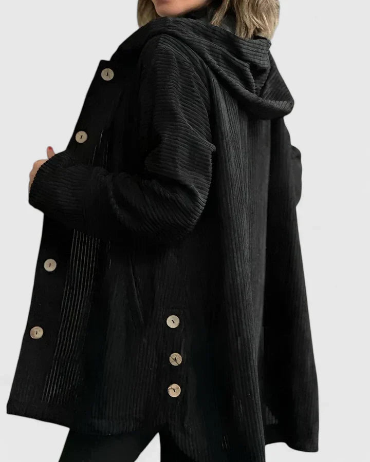 Women's Corduroy Longline Button-Front Jacket With Side Pockets