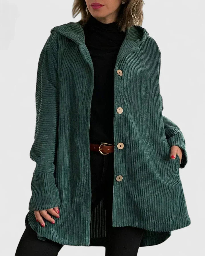 Women's Corduroy Longline Button-Front Jacket With Side Pockets