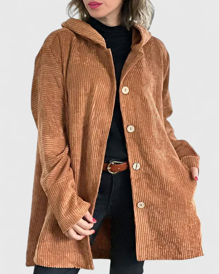 Women's Corduroy Longline Button-Front Jacket With Side Pockets