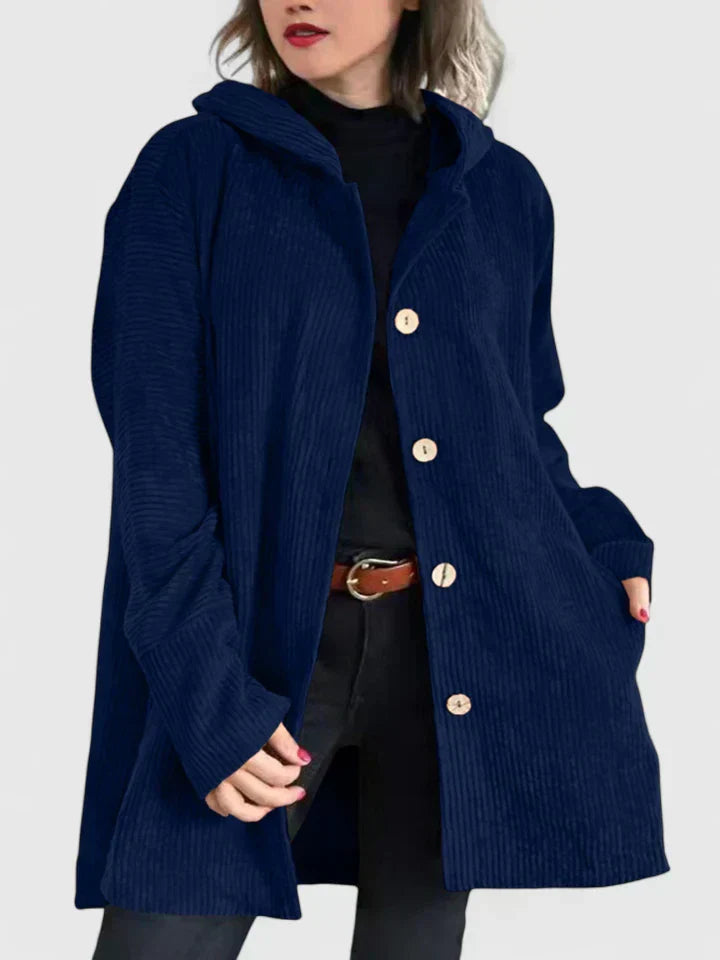 Women's Corduroy Longline Button-Front Jacket With Side Pockets