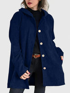 Women's Corduroy Longline Button-Front Jacket With Side Pockets