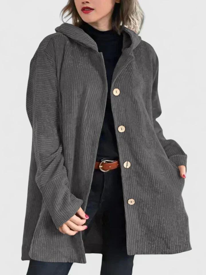 Women's Corduroy Longline Button-Front Jacket With Side Pockets