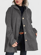 Women's Corduroy Longline Button-Front Jacket With Side Pockets