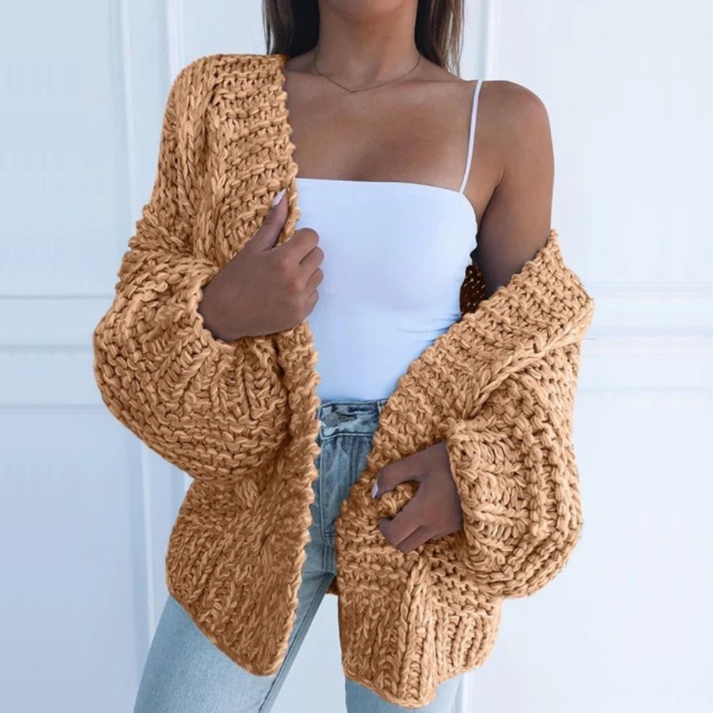 Women's black chunky knit open front cardigan for autumn layering
